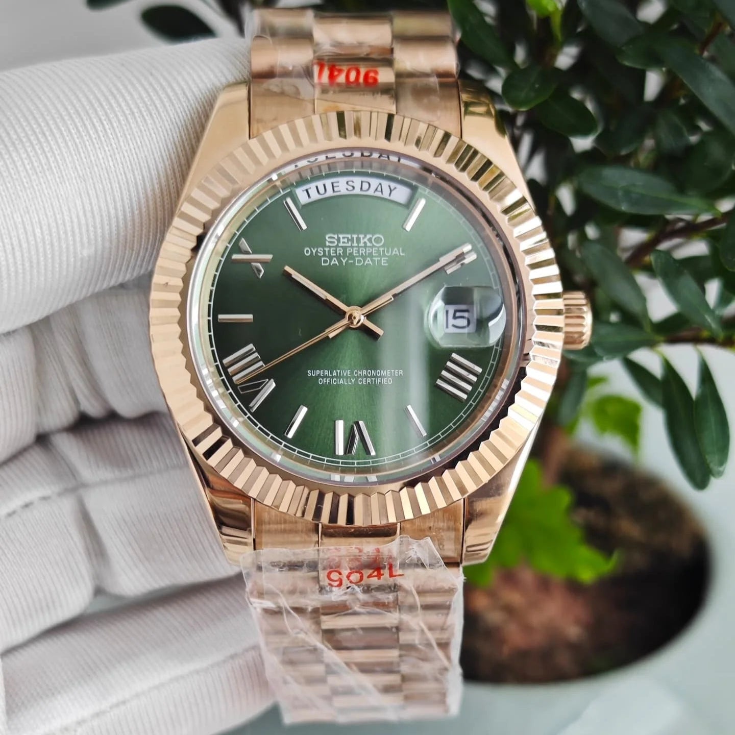 Seiko Day-Date Style Rose Gold Olive