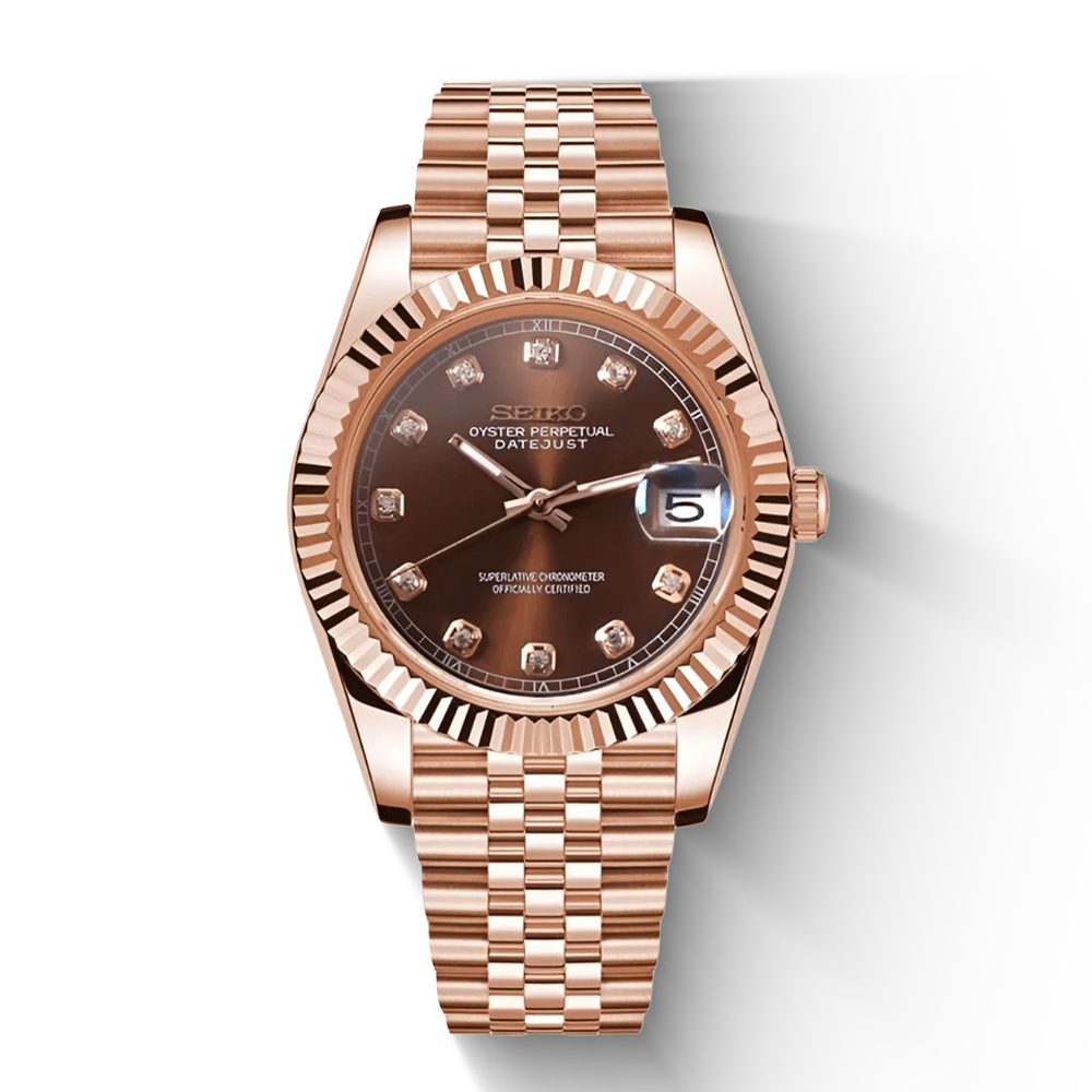 Seiko Date Rose Gold Crystal Champagne