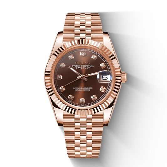Seiko Date Rose Gold Crystal Champagne