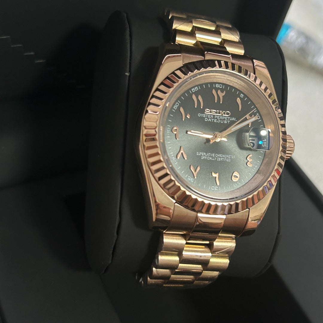 Seiko Date Rose Gold Arabic